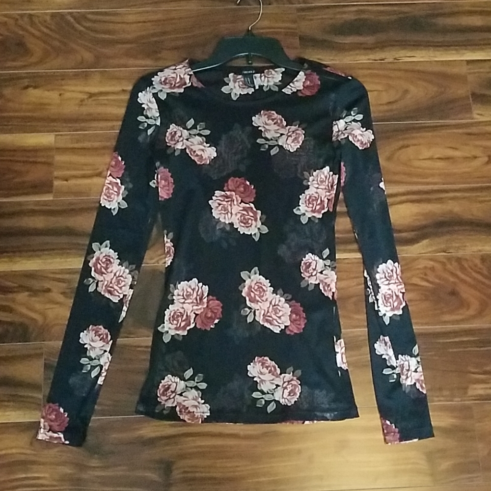 Forever 21 sheer floral black top
